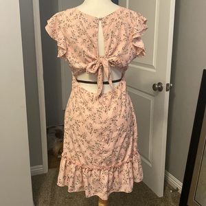 Romantic Pink Flower Ruffle Dress w/ Tie Back Never Worn Sz L